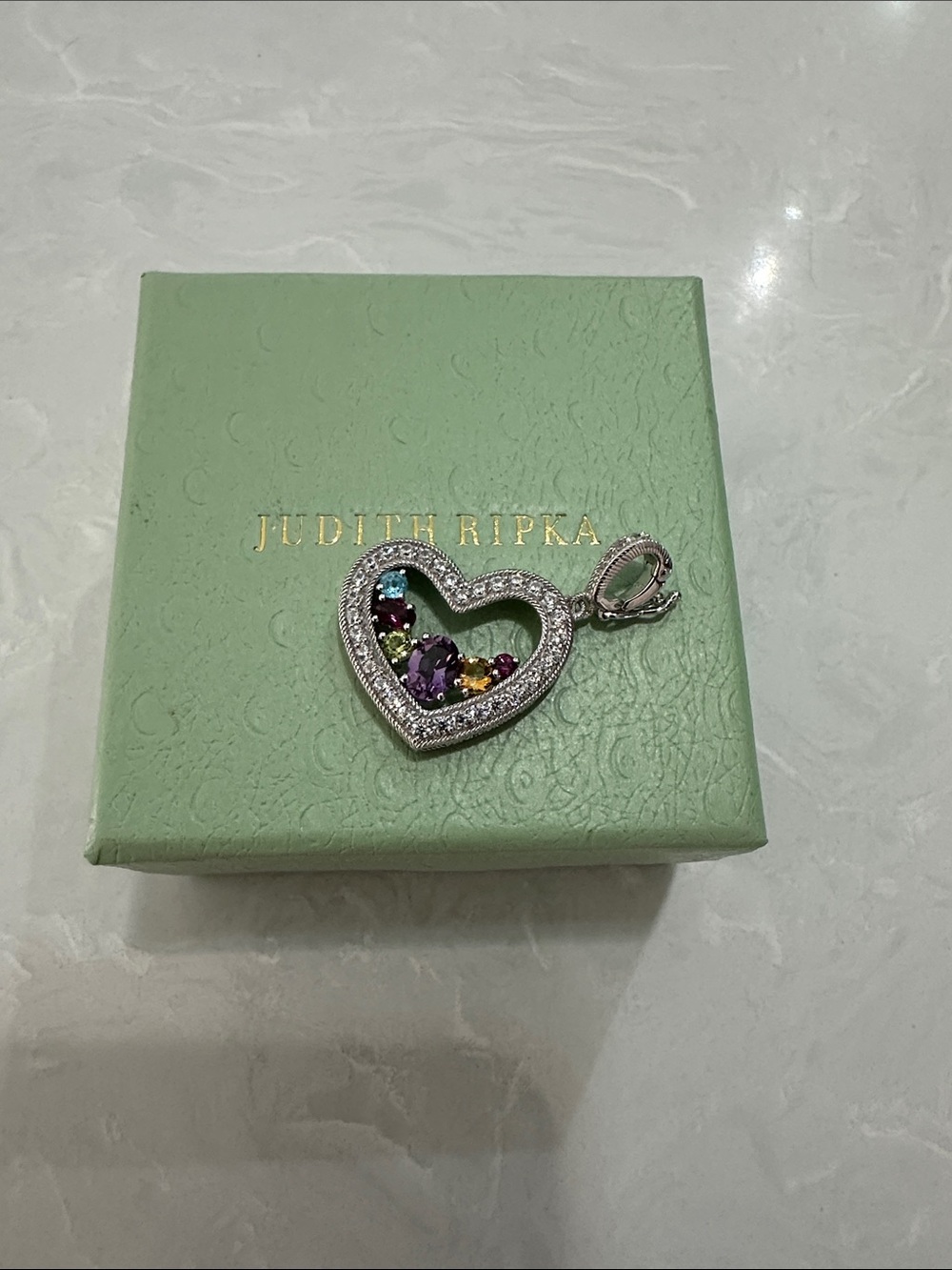 Judith Ripka 925 Sterling Silver Heart Pendant with Multicolored Gemstones - Picture 4 of 6